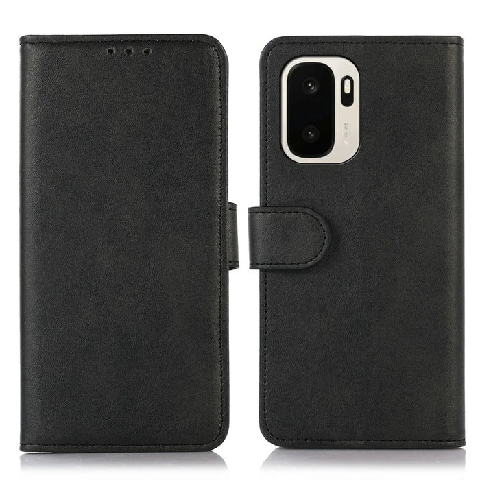 For OnePlus Ace 6 Ultra 5G Case Cowhide Texture Leather Wallet Phone Cover with Stand - Black - 1