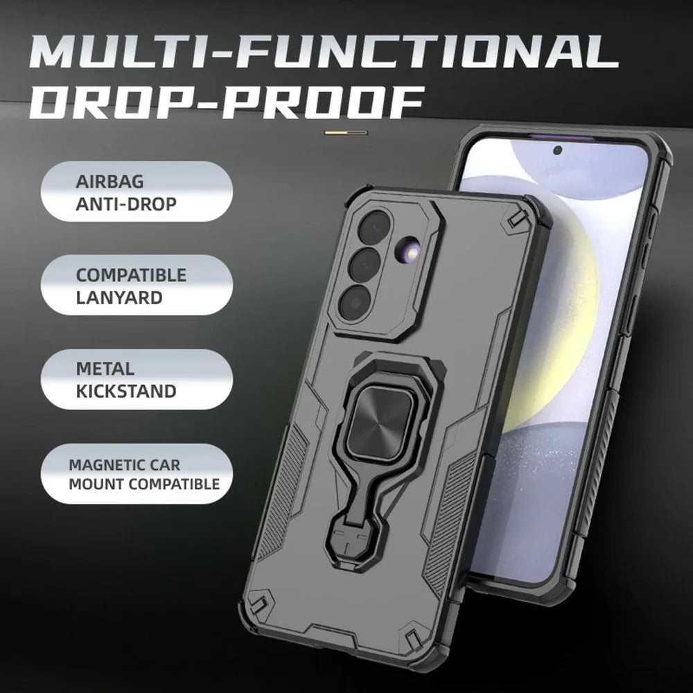 For Samsung Galaxy A27 5G Case Rotatable Ring Kickstand PC + TPU Shockproof Phone Cover - Black - 3