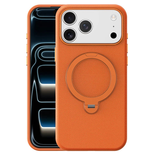 For iPhone 17 Pro Max Case Magnetic Rotating Kickstand Tech Fabric TPU Protective Cover - Orange - 1