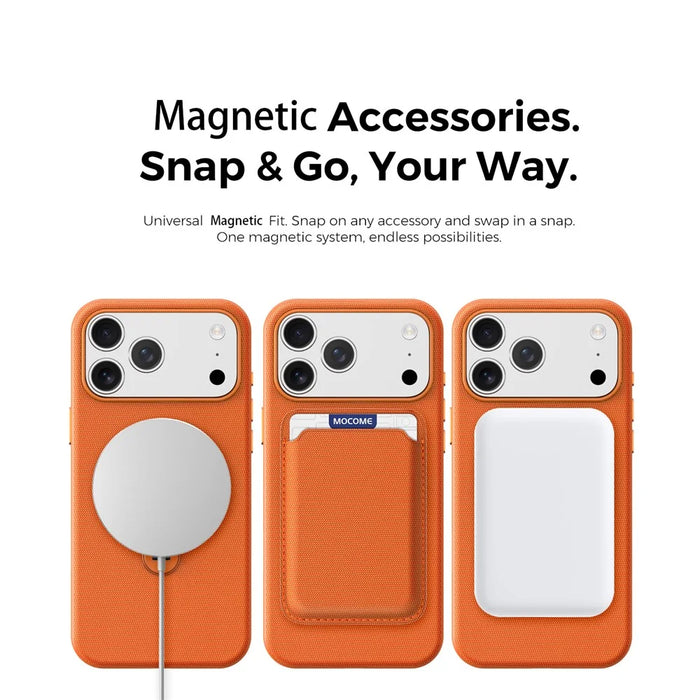 For iPhone 17 Pro Max Case Magnetic Rotating Kickstand Tech Fabric TPU Protective Cover - Orange - 7