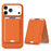 For iPhone 17 Pro Max Magnetic Case Tech Fabric + TPU Card Holder Kickstand Phone Cover - Orange - 1