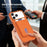 For iPhone 17 Pro Max Magnetic Case Tech Fabric + TPU Card Holder Kickstand Phone Cover - Orange - 4