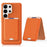 For Samsung Galaxy S26 Ultra Magnetic Case Tech Fabric + TPU Card Holder Kickstand Phone Cover - Orange - 1