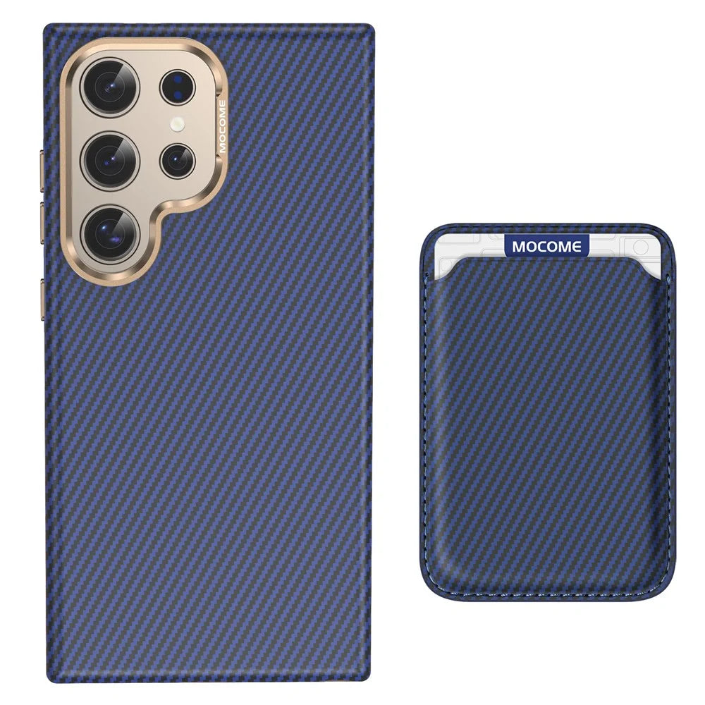 For Samsung Galaxy S24 Ultra Magnetic Case Carbon Fiber Texture Leather Back Phone Cover with Detachable Card Holder - Sapphire - 2