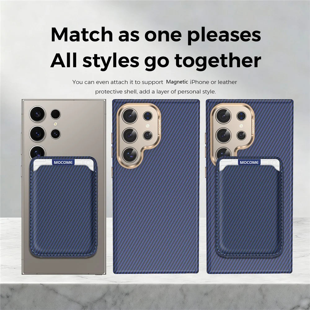 For Samsung Galaxy S24 Ultra Magnetic Case Carbon Fiber Texture Leather Back Phone Cover with Detachable Card Holder - Sapphire - 7