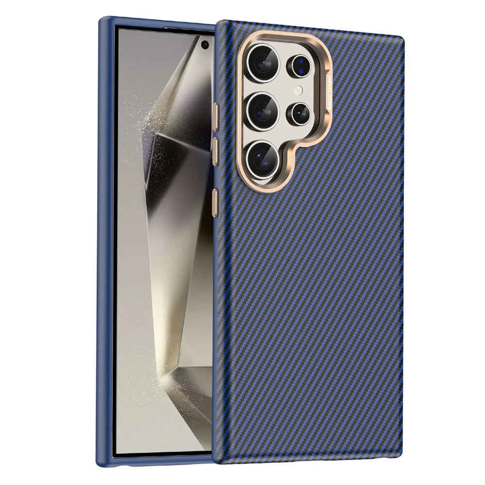 For Samsung Galaxy S24 Ultra Magnetic Case Carbon Fiber Texture Shockproof Leather TPU PC Protective Cover - Sapphire - 1