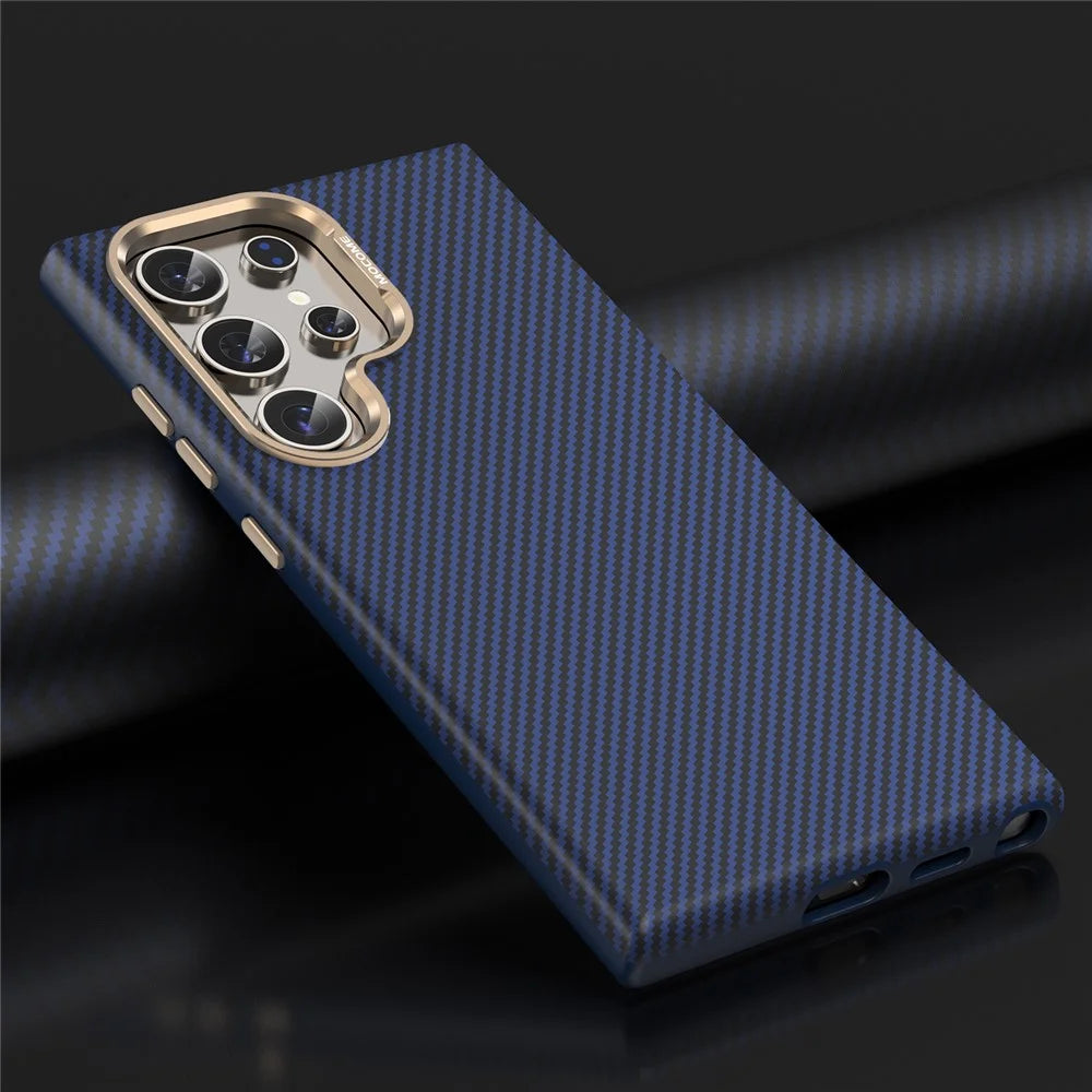 For Samsung Galaxy S24 Ultra Magnetic Case Carbon Fiber Texture Shockproof Leather TPU PC Protective Cover - Sapphire - 3