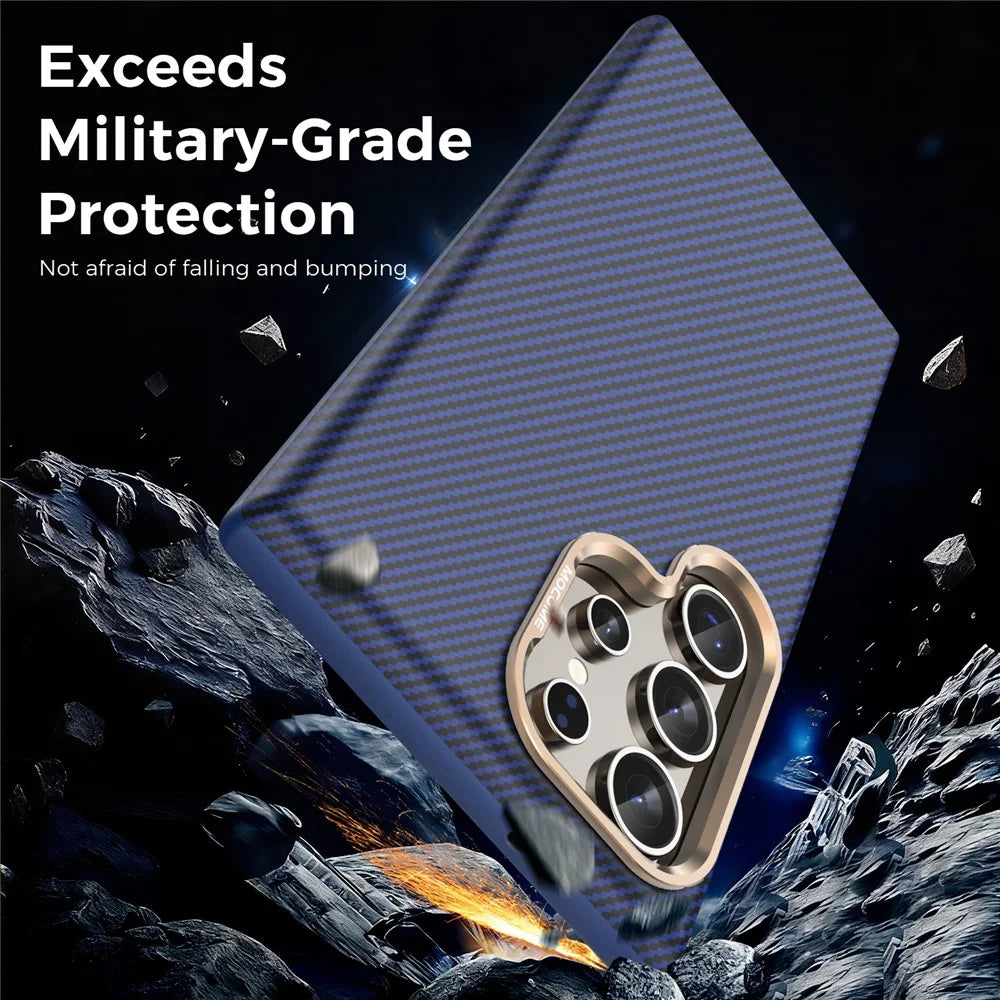 For Samsung Galaxy S24 Ultra Magnetic Case Carbon Fiber Texture Shockproof Leather TPU PC Protective Cover - Sapphire - 4