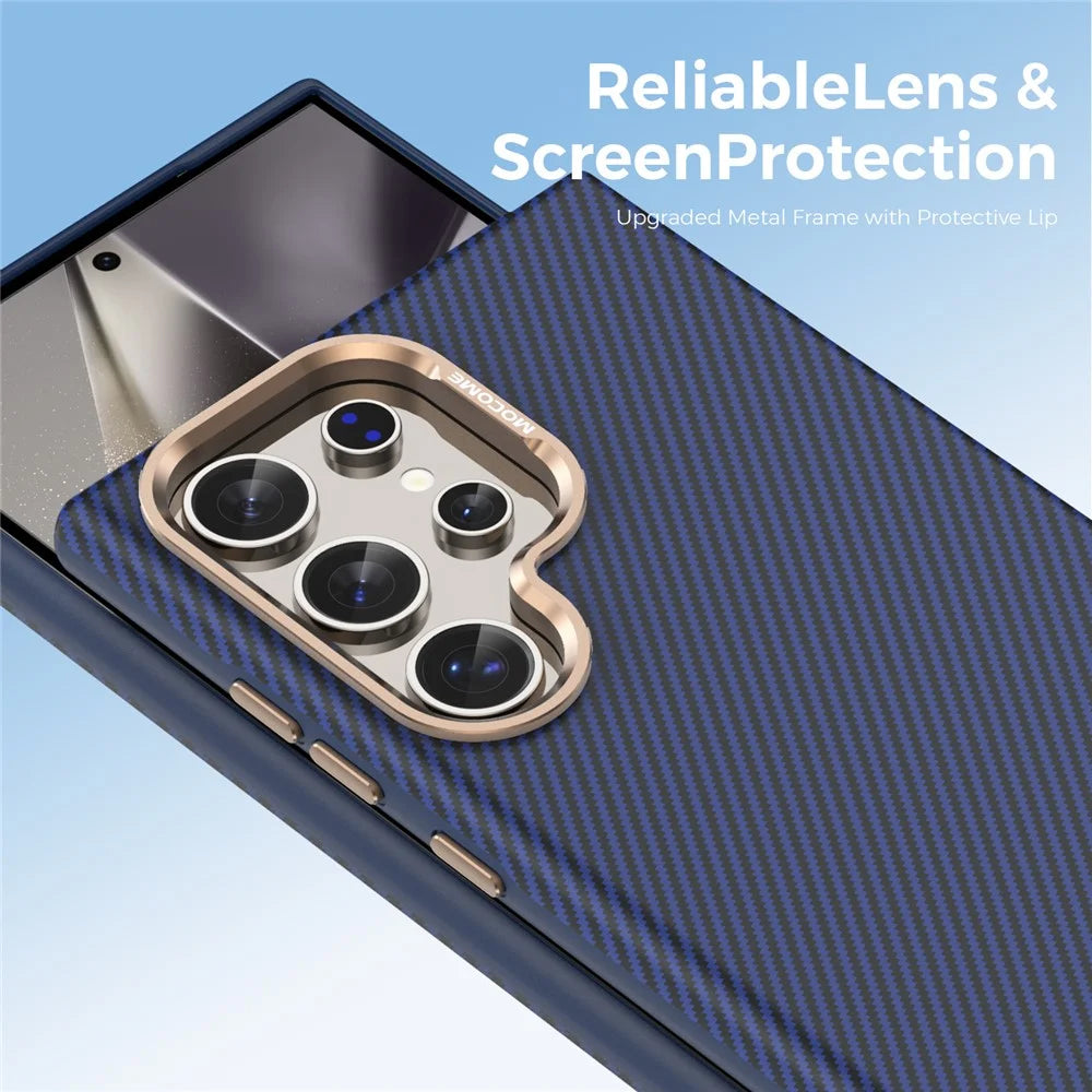 For Samsung Galaxy S24 Ultra Magnetic Case Carbon Fiber Texture Shockproof Leather TPU PC Protective Cover - Sapphire - 5