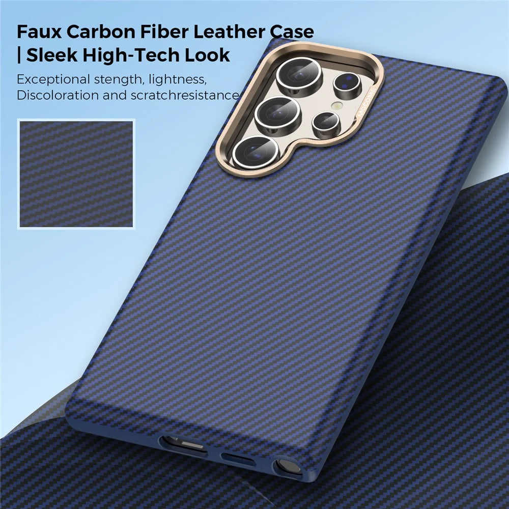 For Samsung Galaxy S24 Ultra Magnetic Case Carbon Fiber Texture Shockproof Leather TPU PC Protective Cover - Sapphire - 7