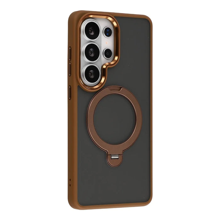 JAUCASE For Samsung Galaxy S26 Ultra Case Rotating Kickstand Skin-Touch Matte PC + TPU Phone Cover - Transparent Gold - 3