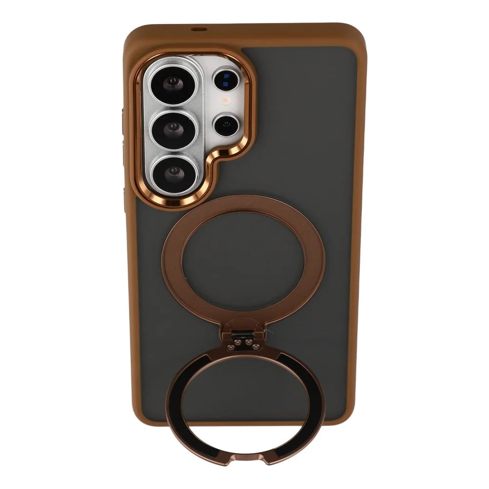 JAUCASE For Samsung Galaxy S26 Ultra Case Rotating Kickstand Skin-Touch Matte PC + TPU Phone Cover - Transparent Gold - 4