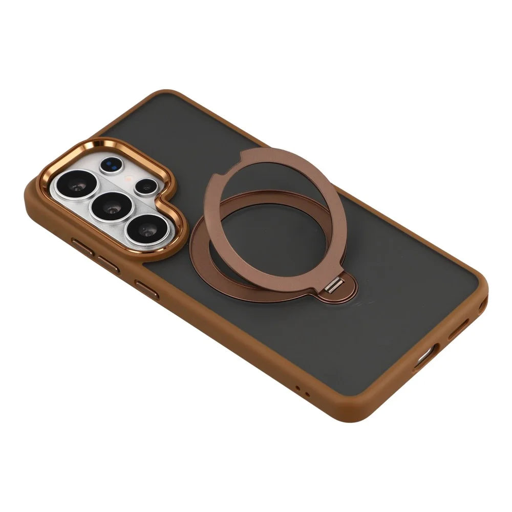 JAUCASE For Samsung Galaxy S26 Ultra Case Rotating Kickstand Skin-Touch Matte PC + TPU Phone Cover - Transparent Gold - 6
