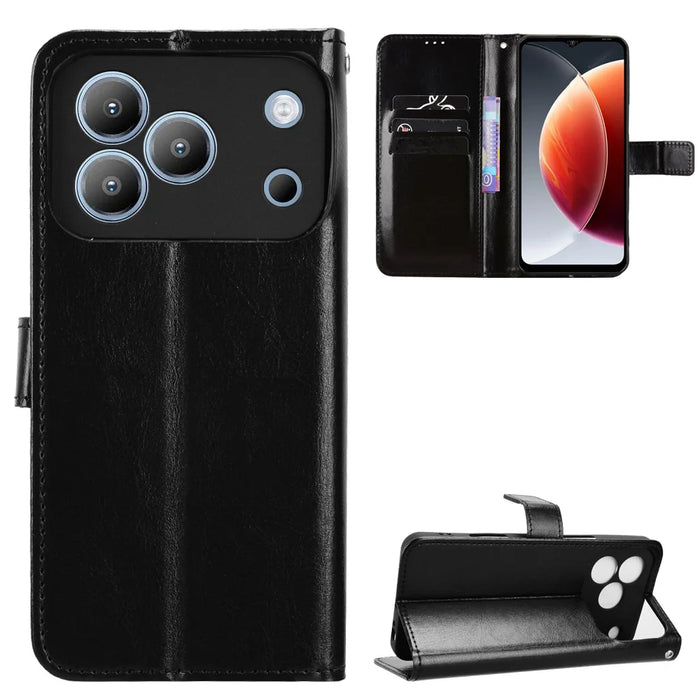For Blackview Wave 7C PU Leather Case with Strap Crazy Horse Texture Phone Wallet Cover - Black - 1