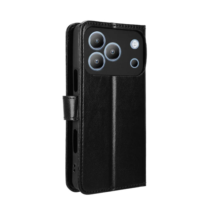 For Blackview Wave 7C PU Leather Case with Strap Crazy Horse Texture Phone Wallet Cover - Black - 7