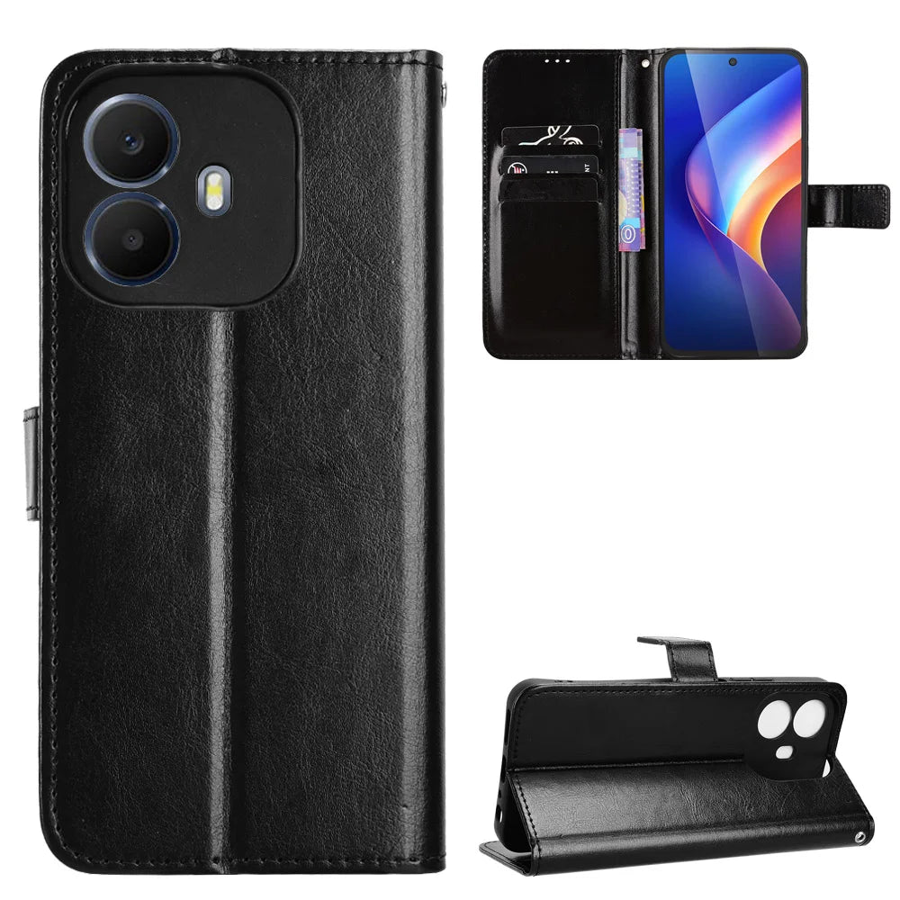 For TCL K70 4G / TCL K70 Power 4G PU Leather Case with Strap Crazy Horse Texture Phone Wallet Cover - Black - 1