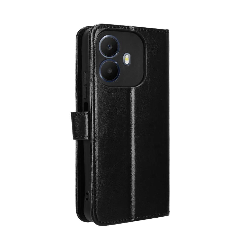 For TCL K70 4G / TCL K70 Power 4G PU Leather Case with Strap Crazy Horse Texture Phone Wallet Cover - Black - 7