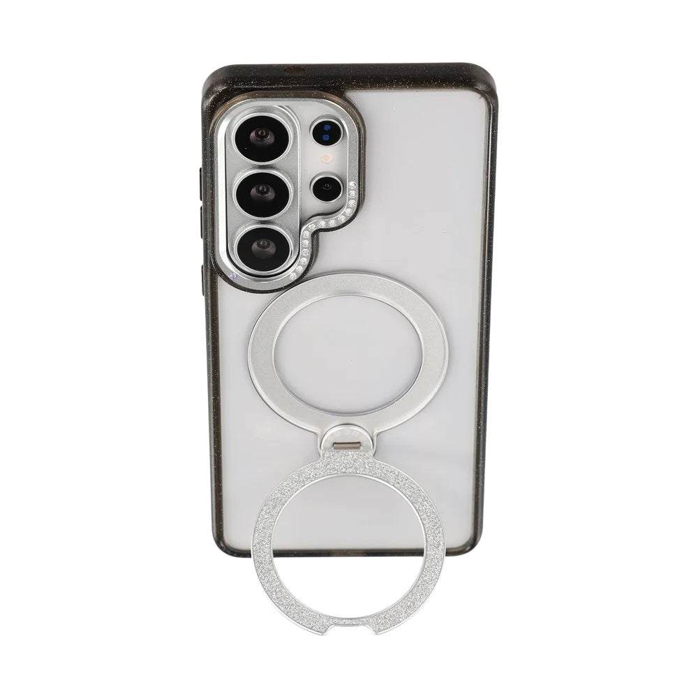 JAUCASE For Samsung Galaxy S26 Ultra Magnetic Case Rotating Kickstand PC + TPU Glitter Phone Cover - Black - 4