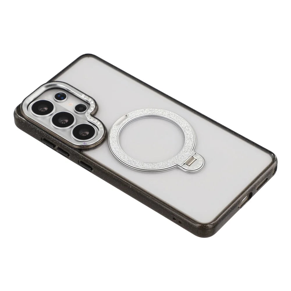 JAUCASE For Samsung Galaxy S26 Ultra Magnetic Case Rotating Kickstand PC + TPU Glitter Phone Cover - Black - 6