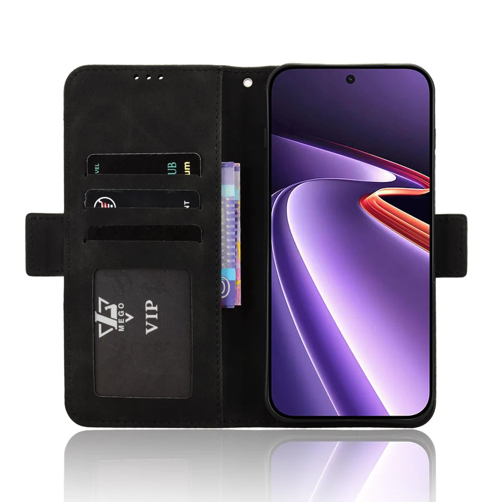 For OnePlus Ace 6 Ultra 5G Leather Case Phone Wallet Cover with Multiple Card Slots - Black - 5