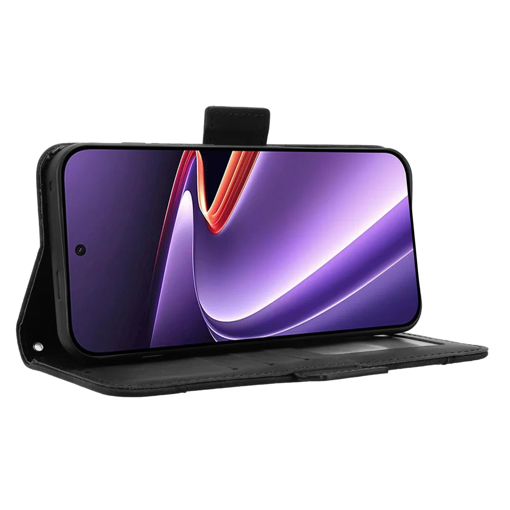 For OnePlus Ace 6 Ultra 5G Leather Case Phone Wallet Cover with Multiple Card Slots - Black - 6