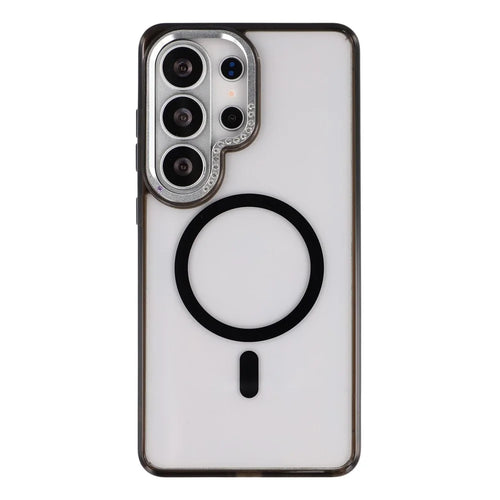 JAUCASE For Samsung Galaxy S26 Ultra Magnetic Case Rhinestone Decor Lens Frame PC + TPU Clear Phone Cover - Black - 1