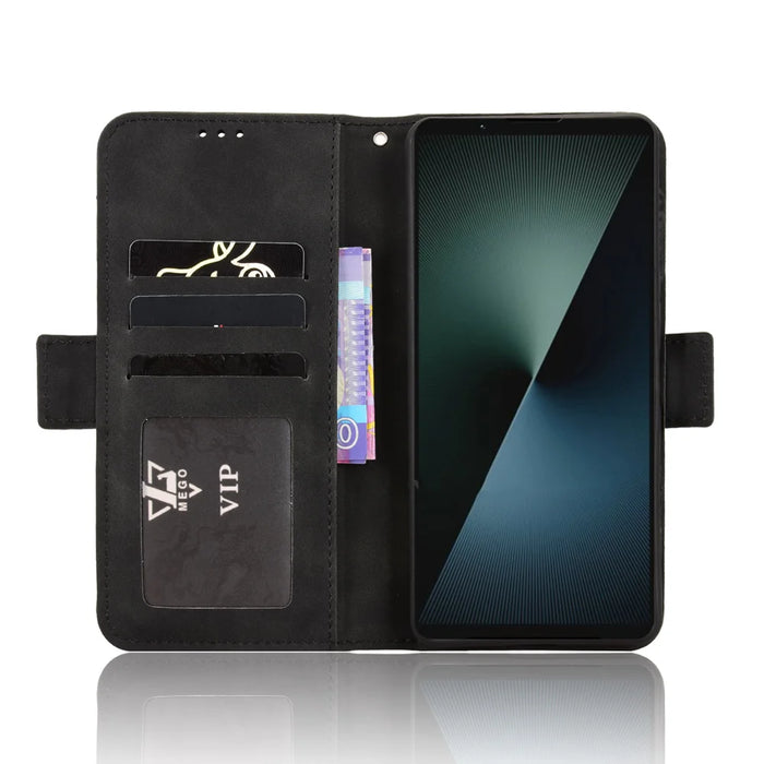 For Sony Xperia 1 VIII Leather Case Phone Wallet Cover with Multiple Card Slots - Black - 5