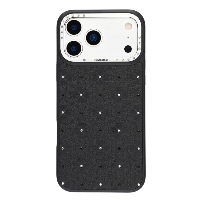 JAUCASE For iPhone 17 Pro Magnetic Case Rhinestone Bling Four Leaf Clover Pattern Phone Cover - Black - 2