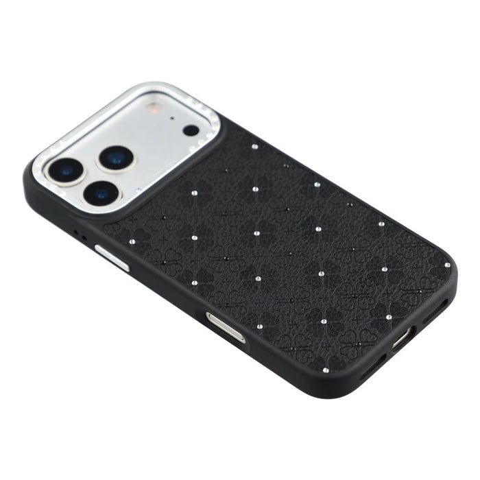 JAUCASE For iPhone 17 Pro Magnetic Case Rhinestone Bling Four Leaf Clover Pattern Phone Cover - Black - 4