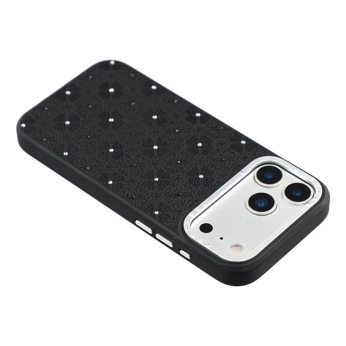 JAUCASE For iPhone 17 Pro Magnetic Case Rhinestone Bling Four Leaf Clover Pattern Phone Cover - Black - 5