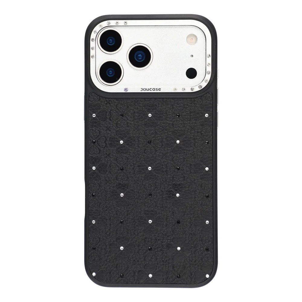 JAUCASE For iPhone 17 Pro Max Magnetic Case Rhinestone Bling Four Leaf Clover Pattern Phone Cover - Black - 2