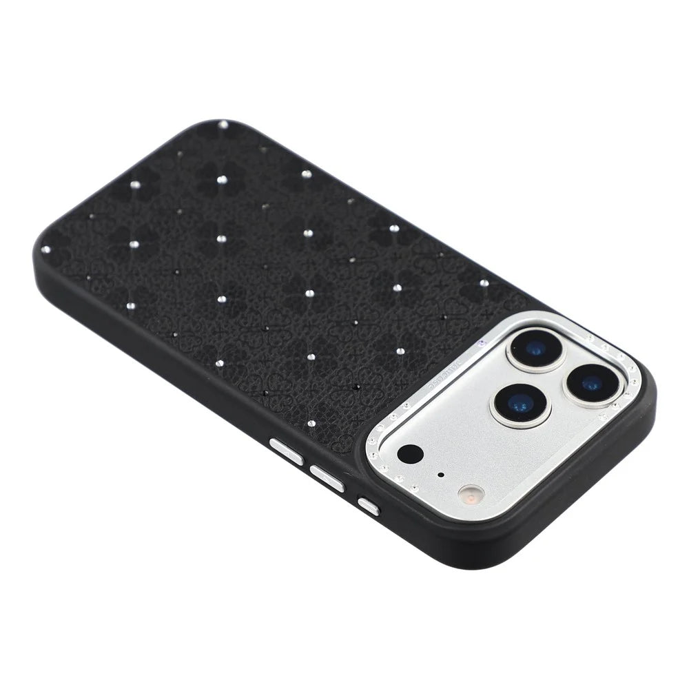 JAUCASE For iPhone 17 Pro Max Magnetic Case Rhinestone Bling Four Leaf Clover Pattern Phone Cover - Black - 5