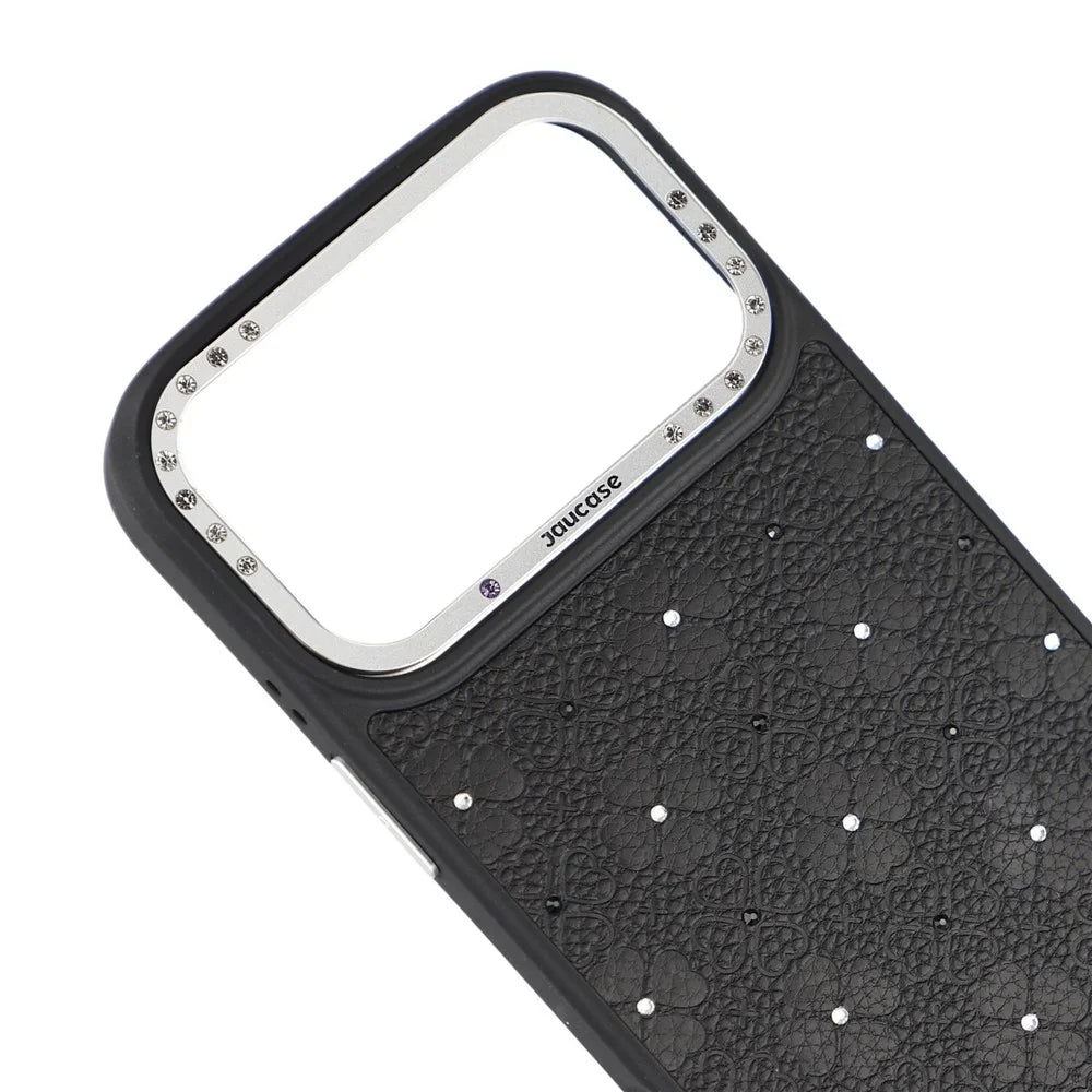 JAUCASE For iPhone 17 Pro Max Magnetic Case Rhinestone Bling Four Leaf Clover Pattern Phone Cover - Black - 7