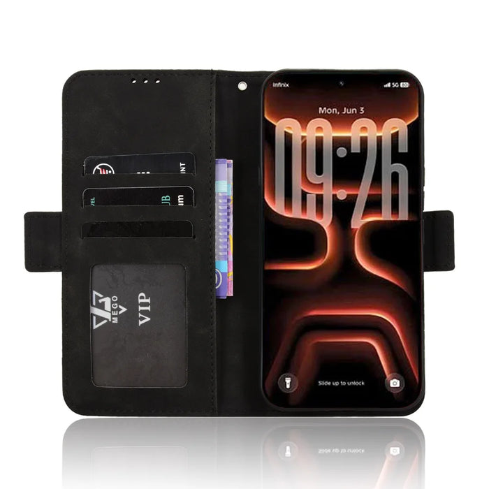 For Infinix Note 60 Ultra 5G Leather Case Phone Wallet Cover with Multiple Card Slots - Black - 5