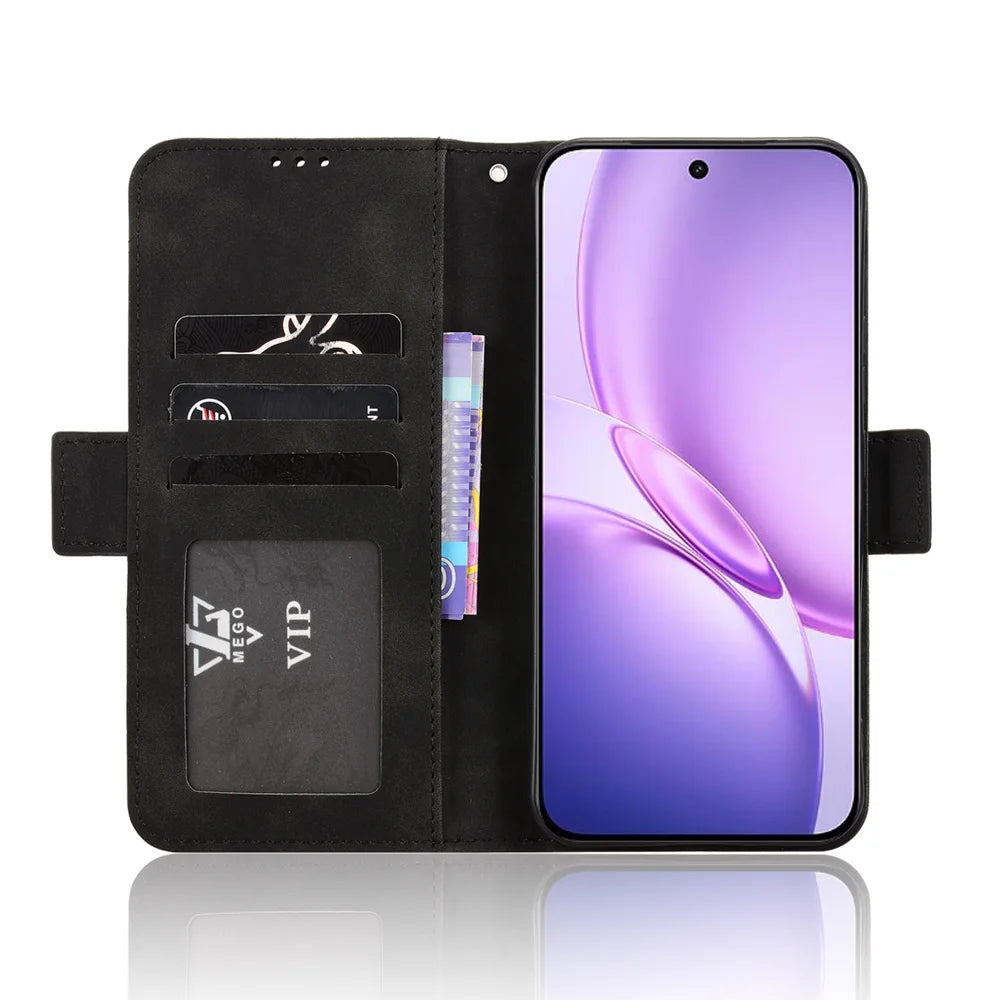 For vivo Y600 Pro 5G Leather Case Phone Wallet Cover with Multiple Card Slots - Black - 5