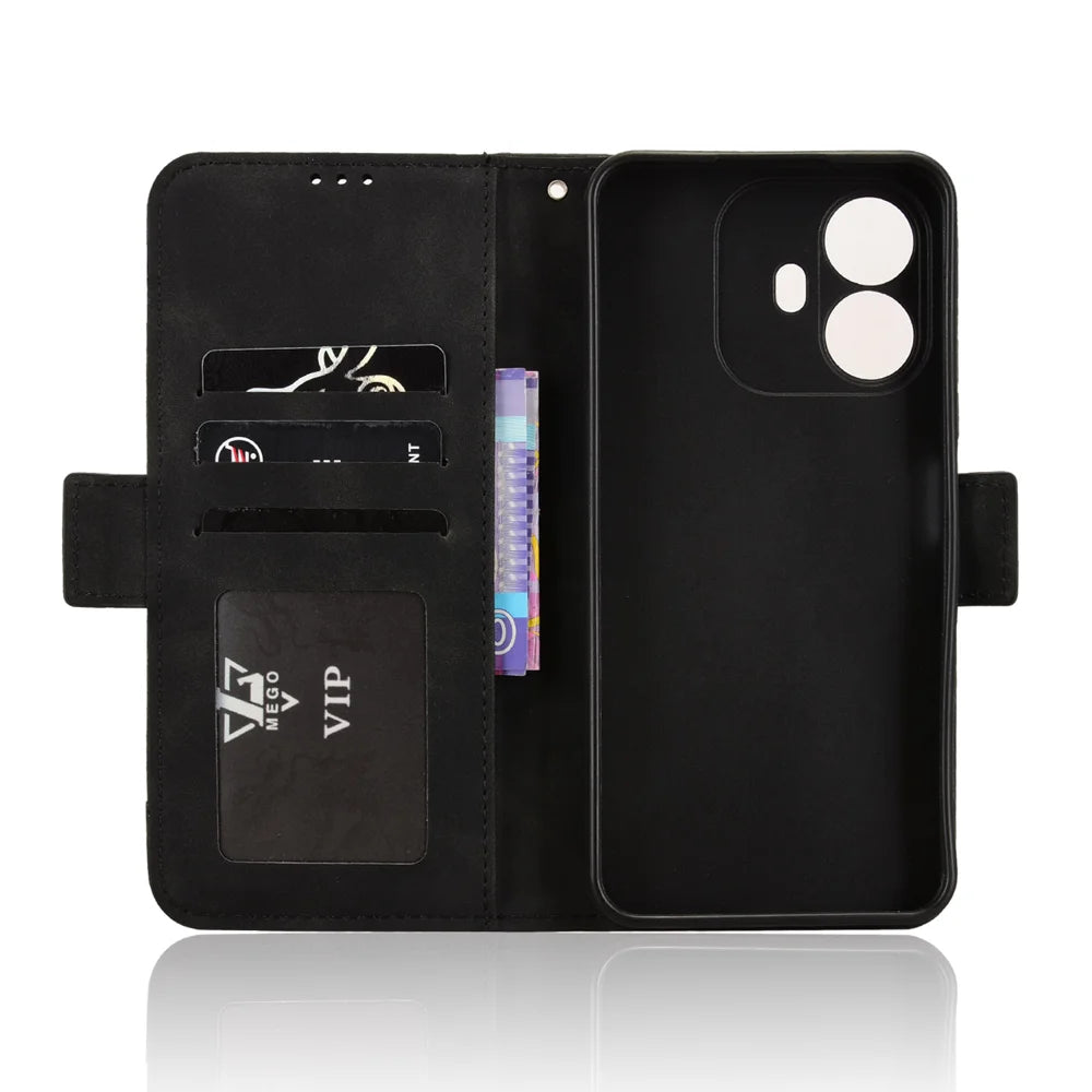 For TCL K70 4G / TCL K70 Power 4G Leather Case Phone Wallet Cover with Multiple Card Slots - Black - 4
