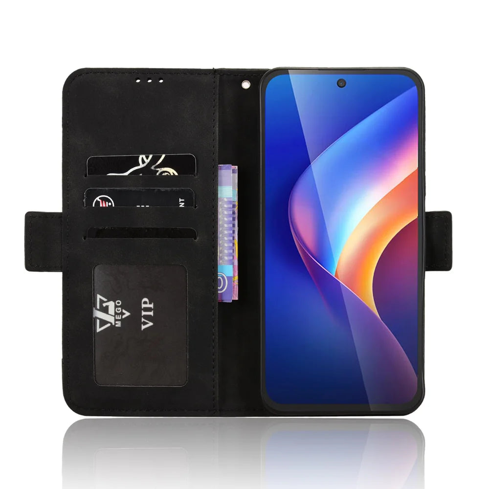 For TCL K70 4G / TCL K70 Power 4G Leather Case Phone Wallet Cover with Multiple Card Slots - Black - 5