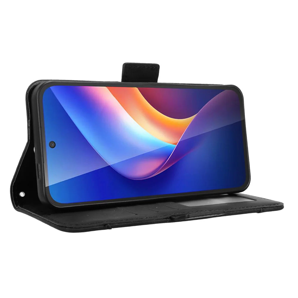 For TCL K70 4G / TCL K70 Power 4G Leather Case Phone Wallet Cover with Multiple Card Slots - Black - 6