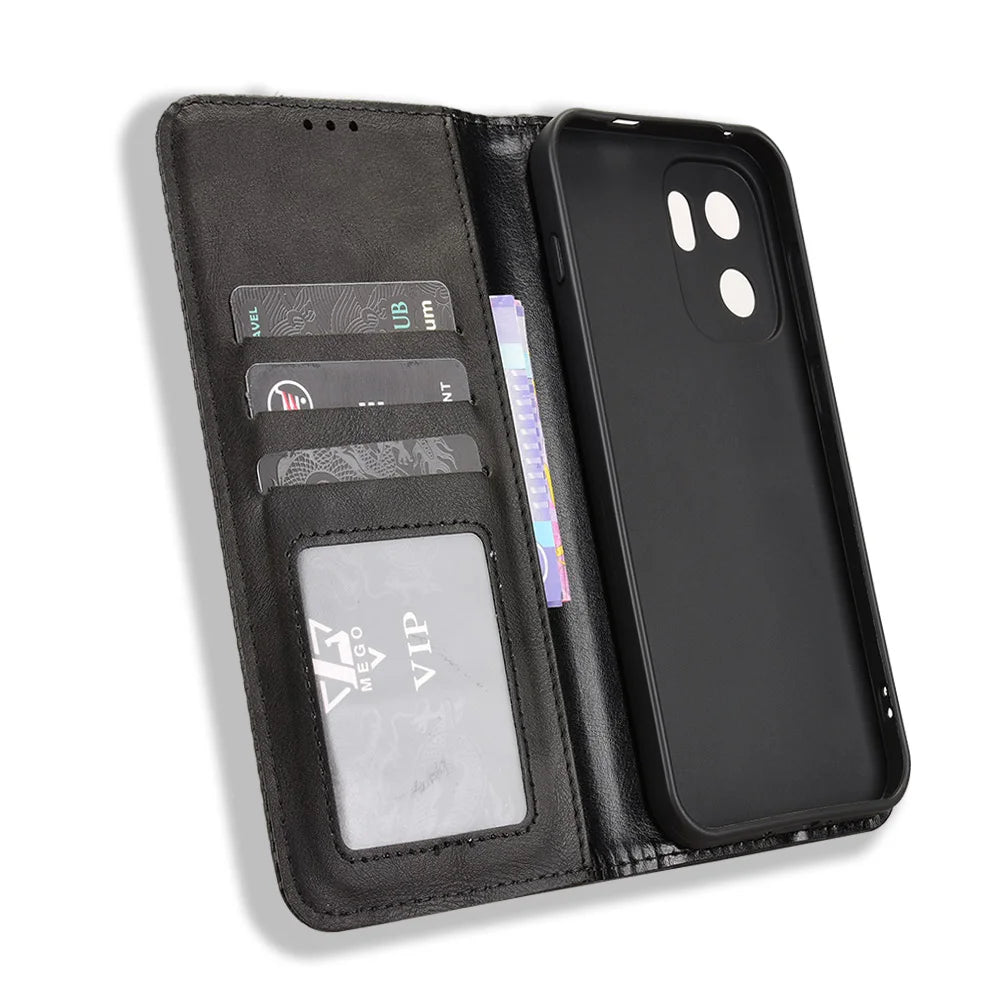 For OnePlus Ace 6 Ultra 5G Leather Case Wallet Stand Retro Texture Phone Cover - Black - 5
