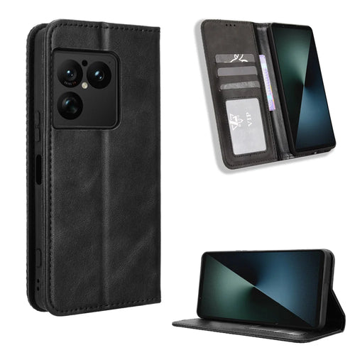 For Sony Xperia 1 VIII Leather Case Wallet Stand Retro Texture Phone Cover - Black - 1