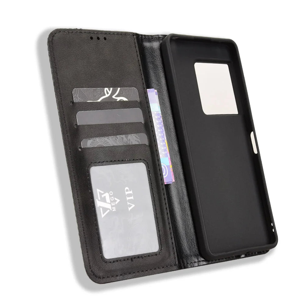 For Sony Xperia 1 VIII Leather Case Wallet Stand Retro Texture Phone Cover - Black - 5