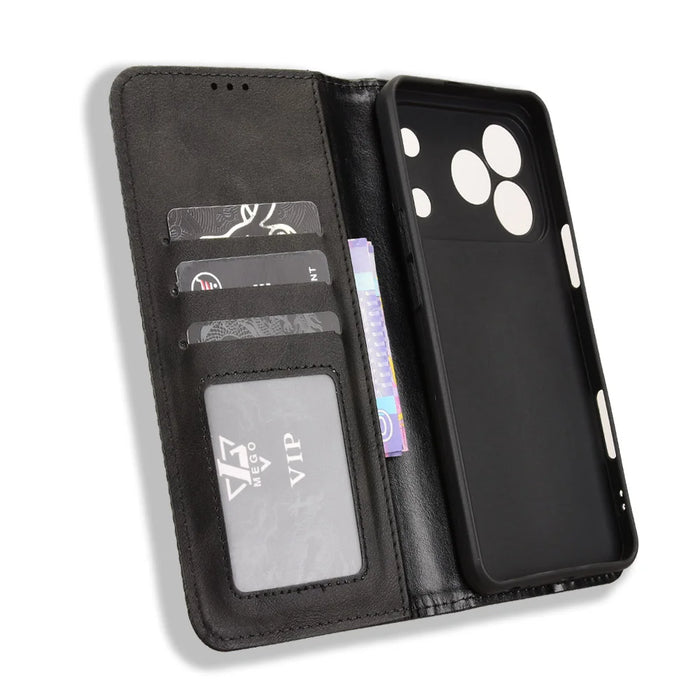 For Blackview Wave 7C Leather Case Wallet Stand Retro Texture Phone Cover - Black - 5