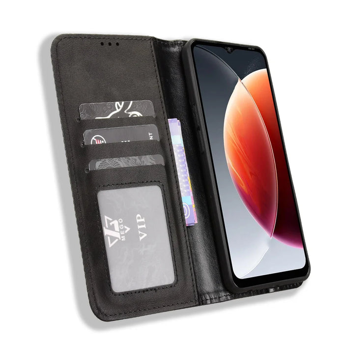 For Blackview Wave 7C Leather Case Wallet Stand Retro Texture Phone Cover - Black - 6