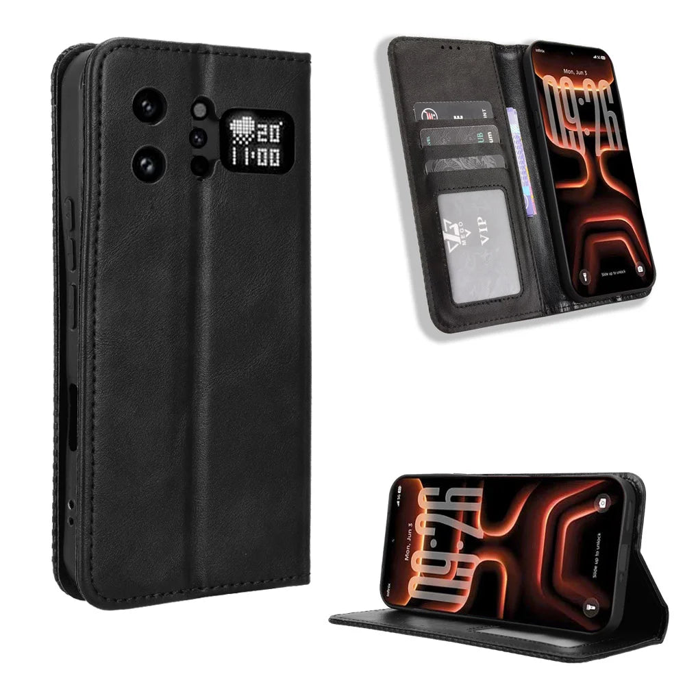 For Infinix Note 60 Ultra 5G Leather Case Wallet Stand Retro Texture Phone Cover - Black - 1