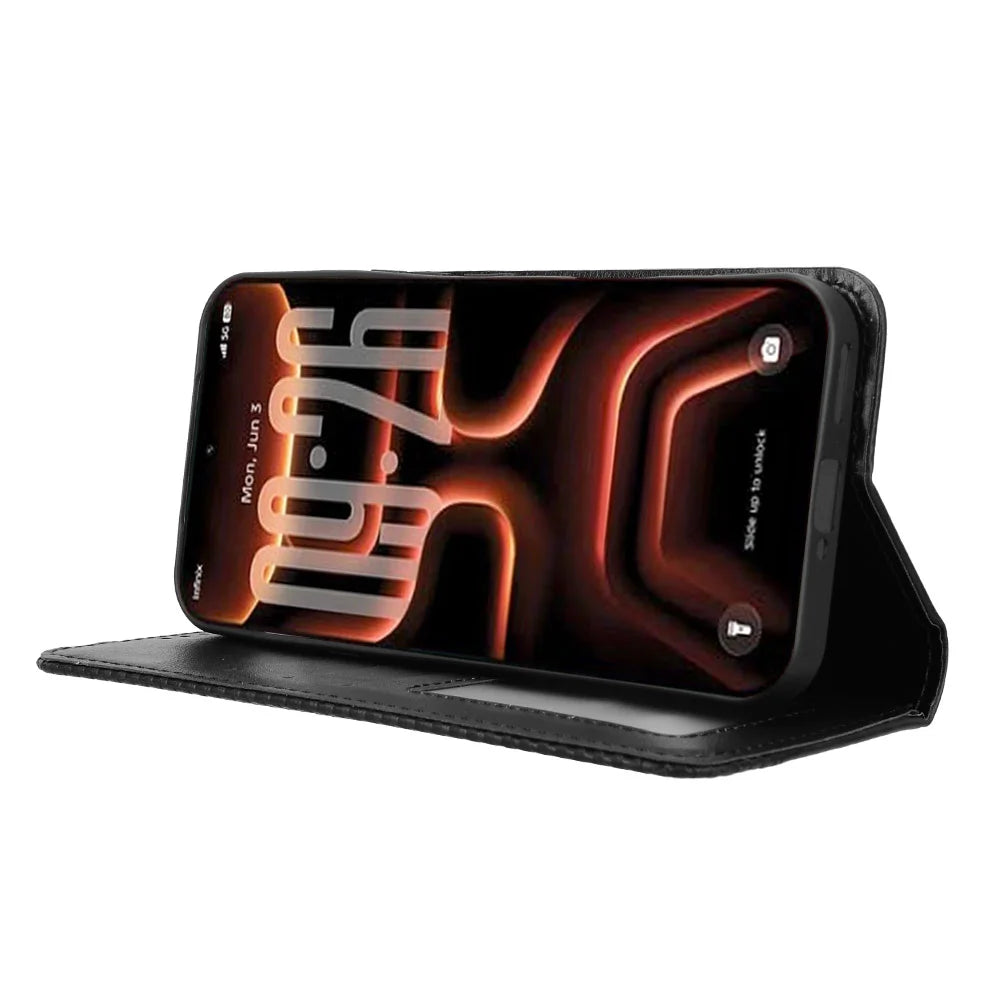For Infinix Note 60 Ultra 5G Leather Case Wallet Stand Retro Texture Phone Cover - Black - 7