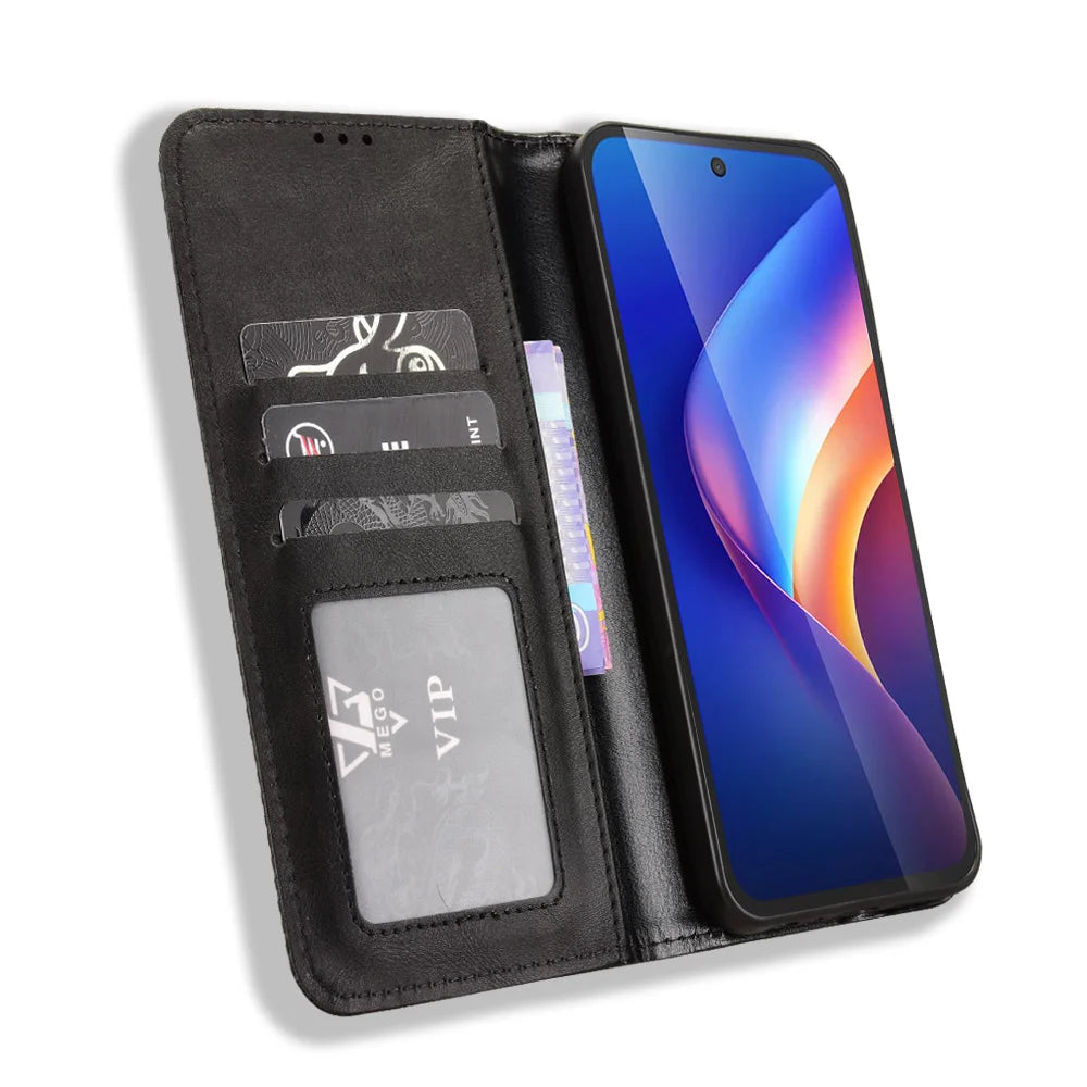 For TCL K70 4G / TCL K70 Power 4G Leather Case Wallet Stand Retro Texture Phone Cover - Black - 6