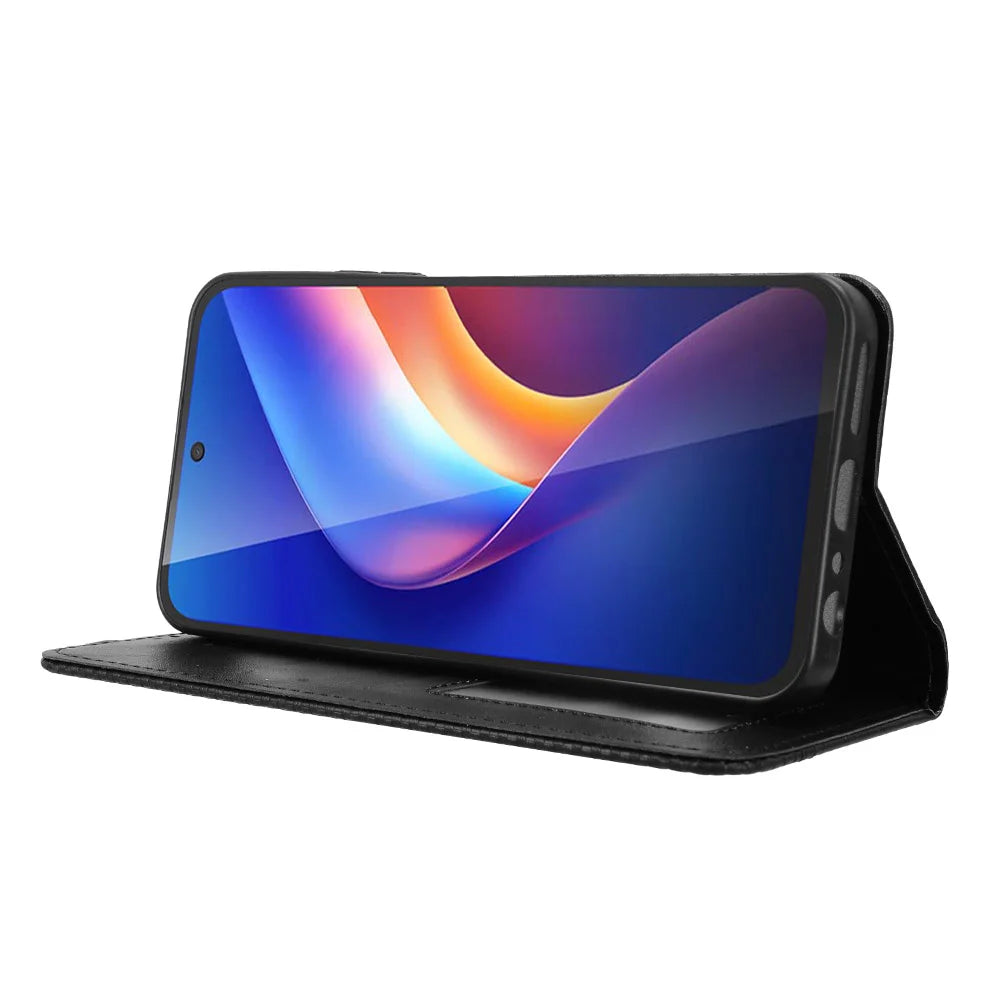 For TCL K70 4G / TCL K70 Power 4G Leather Case Wallet Stand Retro Texture Phone Cover - Black - 7