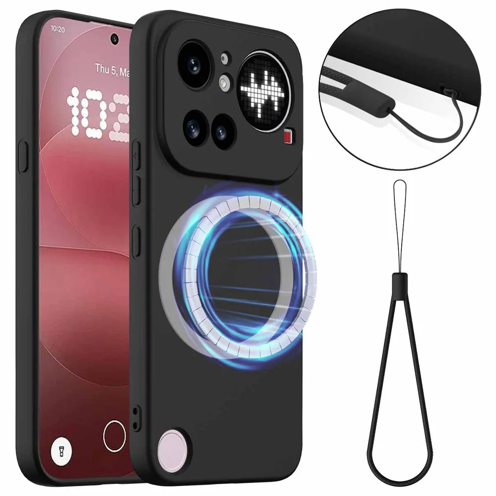 For Nothing Phone (4a) Pro Magnetic Case Anti-Drop Liquid Silicone Phone Cover with Lanyard - Black - 1
