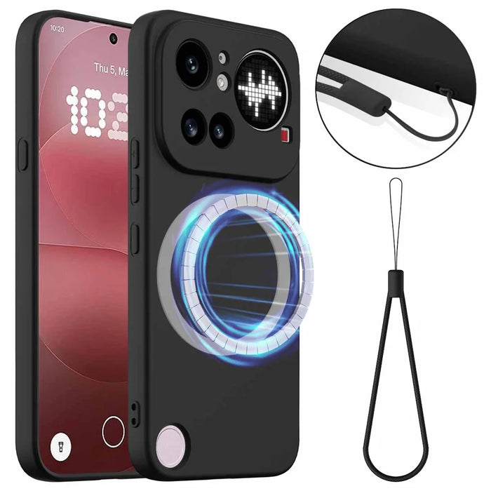 For Nothing Phone (4a) Pro Magnetic Case Anti-Drop Liquid Silicone Phone Cover with Lanyard - Black - 1