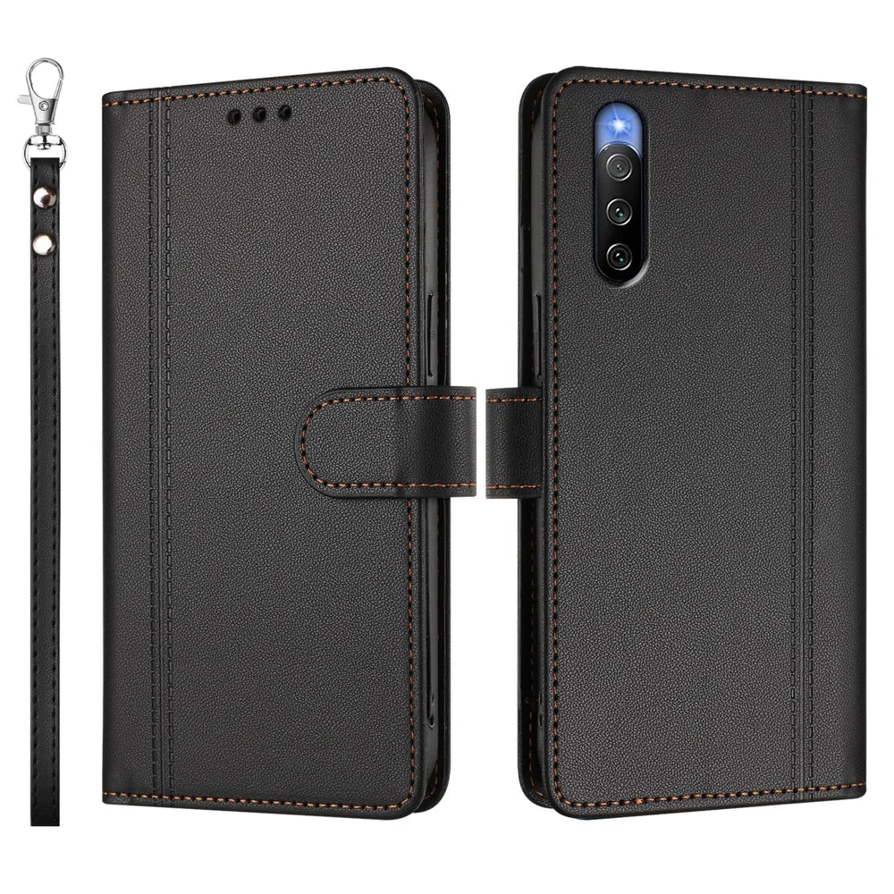 For Sony Xperia 10 III 5G Case 9 Card Slots PU Leather Flip Wallet Phone Cover with Hand Strap - Black - 2
